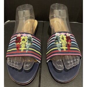 Talbots Womens Size 10 M‎ Keri Novelty Slide Sandals Sequin Parrots Slip Ons